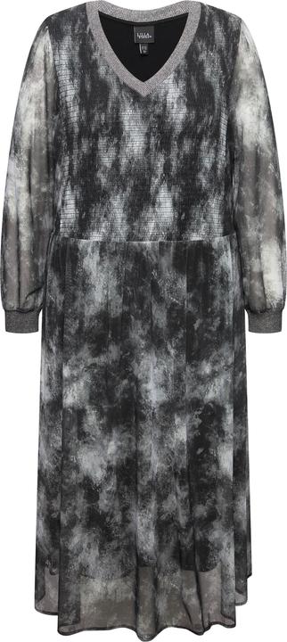 Produktbild Ulla Popken Smok-Midikleid, Batikmuster, V-Ausschnitt, Langarm (58)