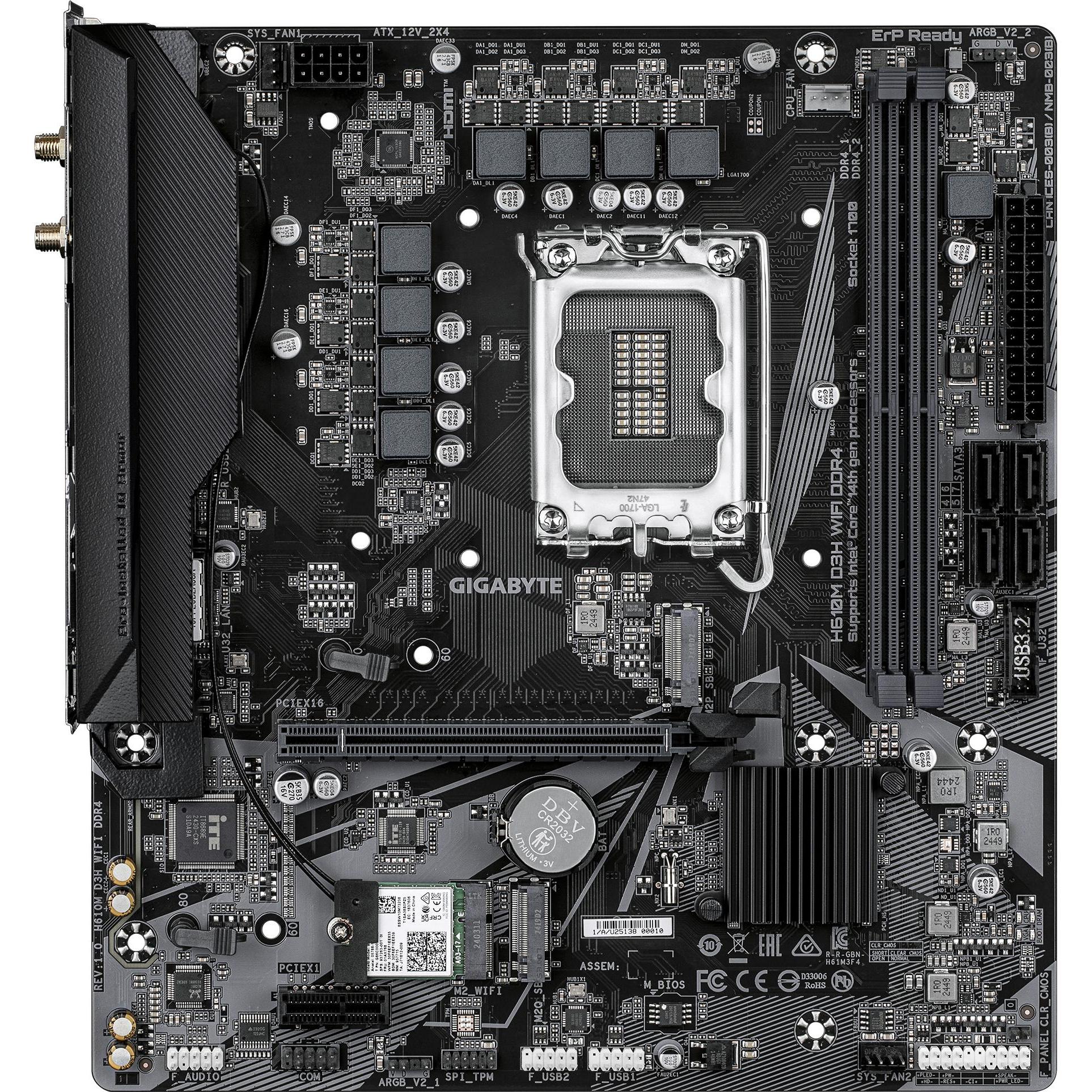 Gigabyte Motherboard für Intel Prozessoren H610M D3H WIFI DDR4 (LGA 1700, Intel H610, mATX), Mainboa