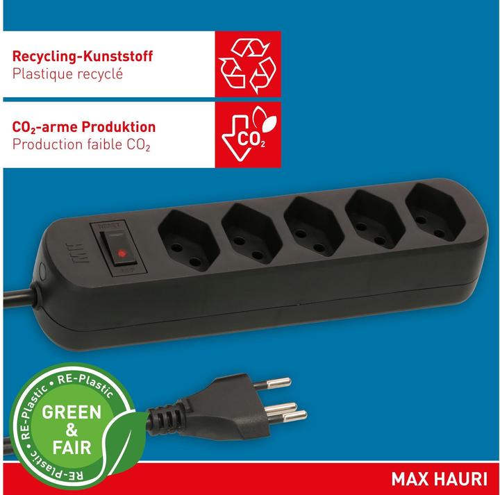 Immagine prodotto Max Hauri Steckdosenleiste Basic Line 5x Typ 13 sw Schalter 1.5m Green (5x, Tipo 13, 1.50 m)