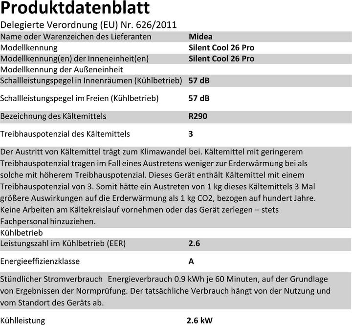 Produktbild Midea Silent Cool 26 Pro (31 m², 9000 BTU/h)