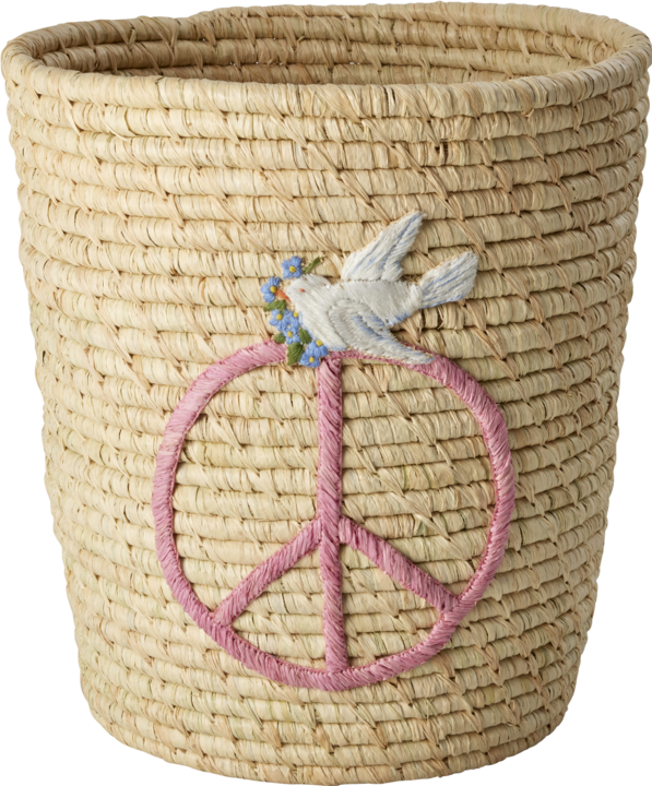Actual product image Rice Round Raffia Basket - Peace and Dove Embroidery