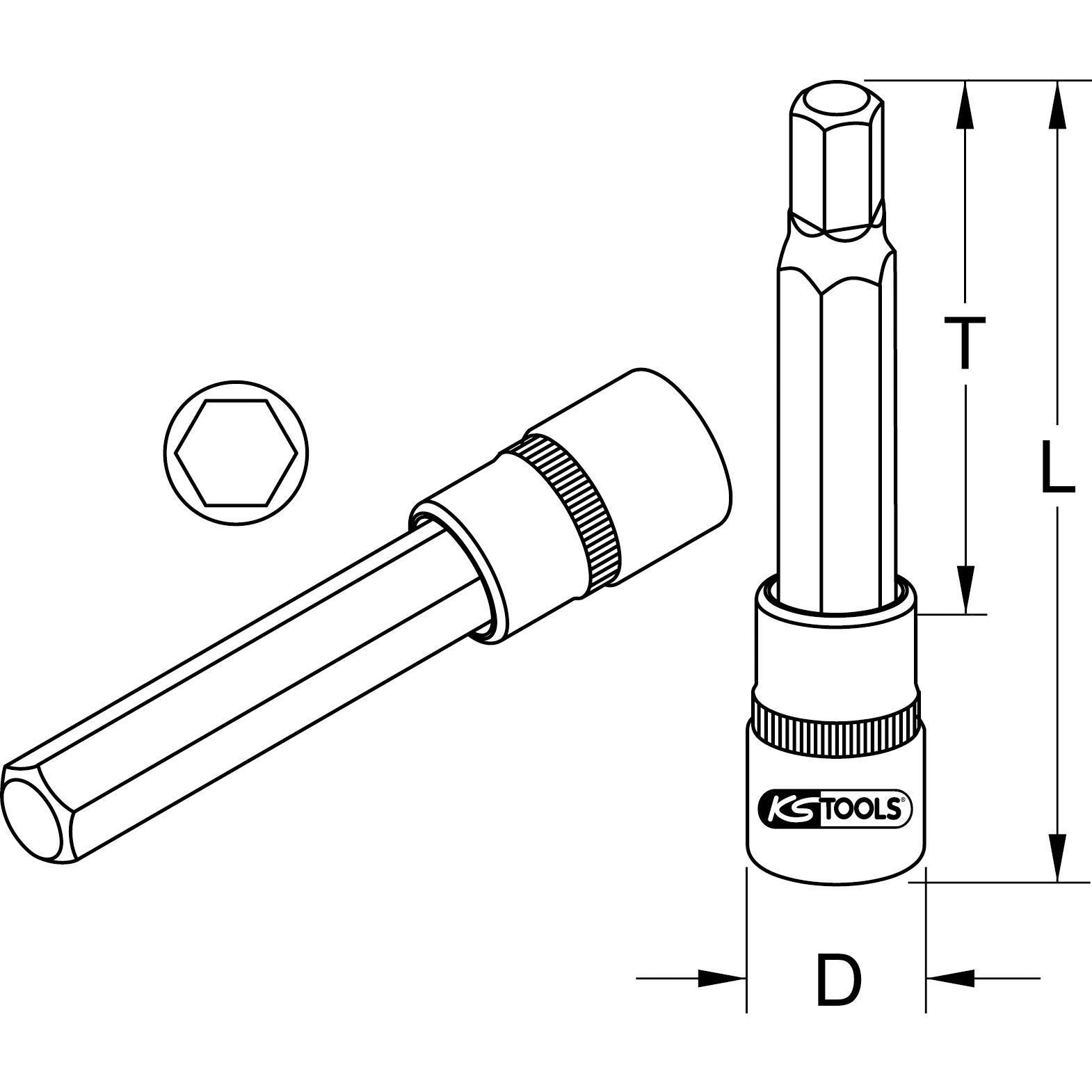 Thumbnail - KS Tools, Steckschlüssel + Stecknuss, 3/8" Bit-Stecknuss Innensechskant (7 mm)