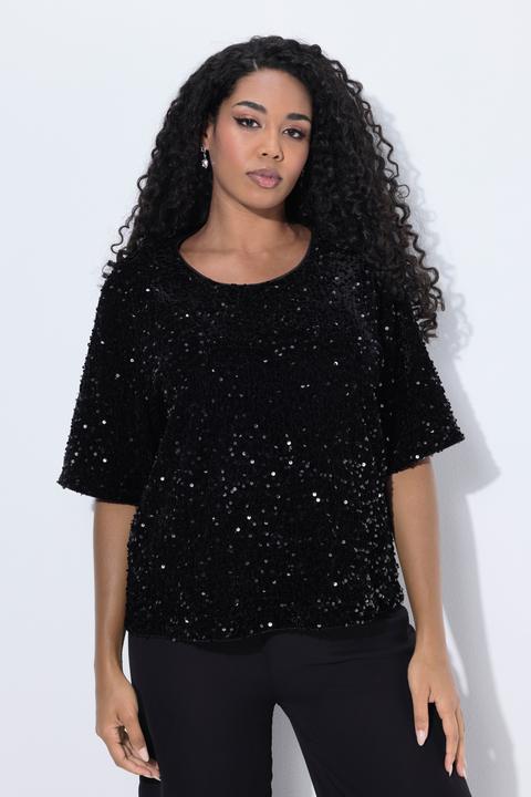 Produktbild Ulla Popken Samtshirt, Pailletten, Rundhals, Halbarm (50, 52)