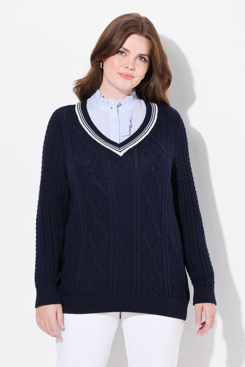 Immagine prodotto Ulla Popken Maglione con trecce, scollo a V e maniche lunghe (42, 44)