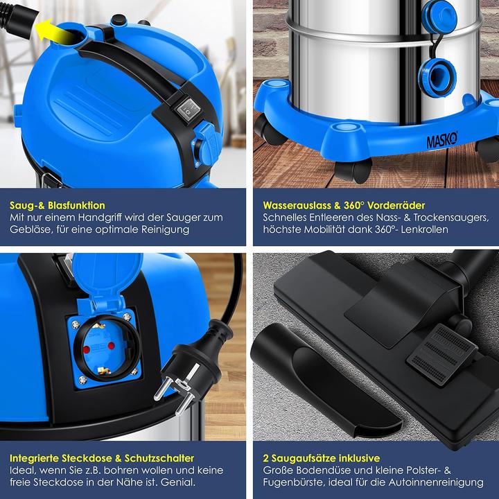 Image du produit Masko Aspirateur industriel bleu (Aspirateur eau et poussière)