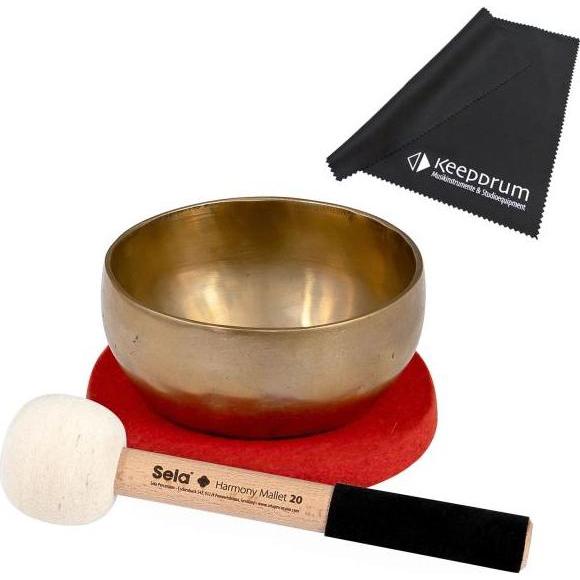 Sela Klangschale se260 Harmony Singing Bowl 12 mit Schlägel und Mikrofasertuch (Perkussion), Perkussion, Silber