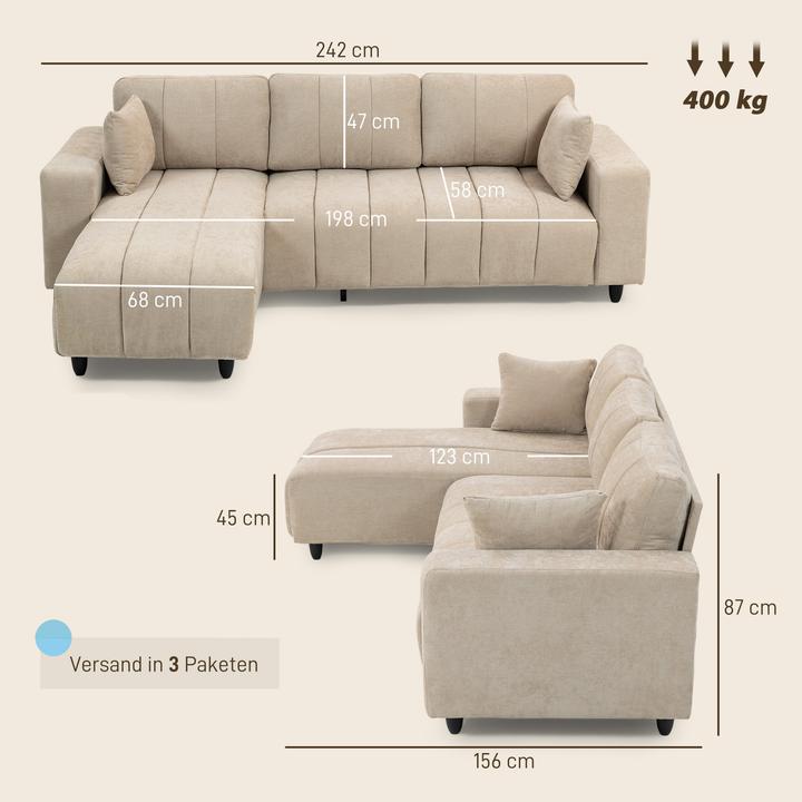 Actual product image Homcom Ecksofa Polyester, Stahl Beige (Corner sofa)