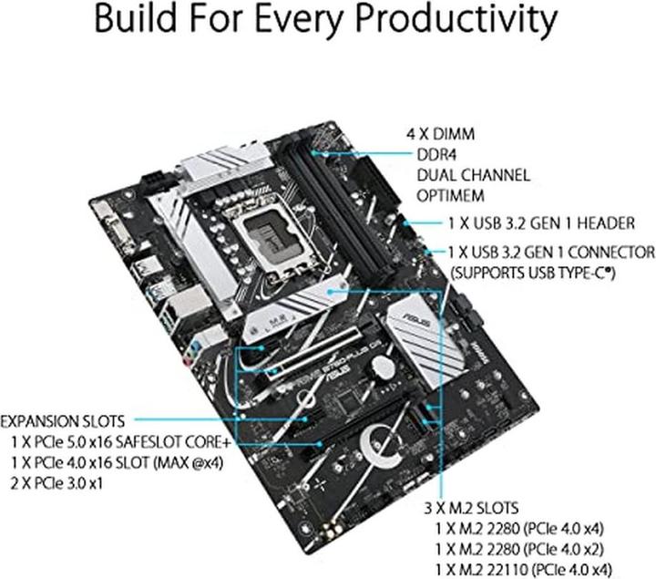 Productafbeelding ASUS PRIME B760-PLUS D4 (LGA 1700, Intel B760, ATX)