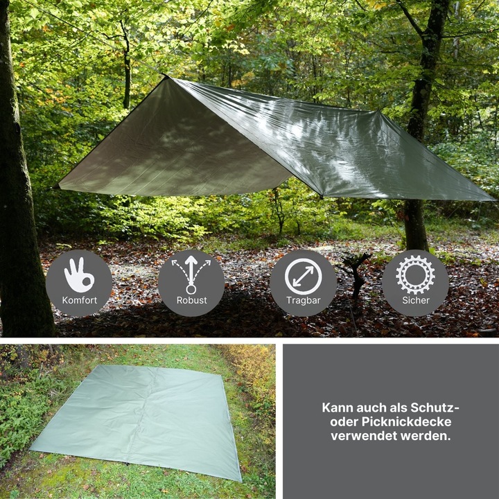 Immagine prodotto Hermex Tenda telo protettivo Tenda da trekking Tenda da sole Tettoia da campeggio (Tarp, 0.75 kg, 3 persone)