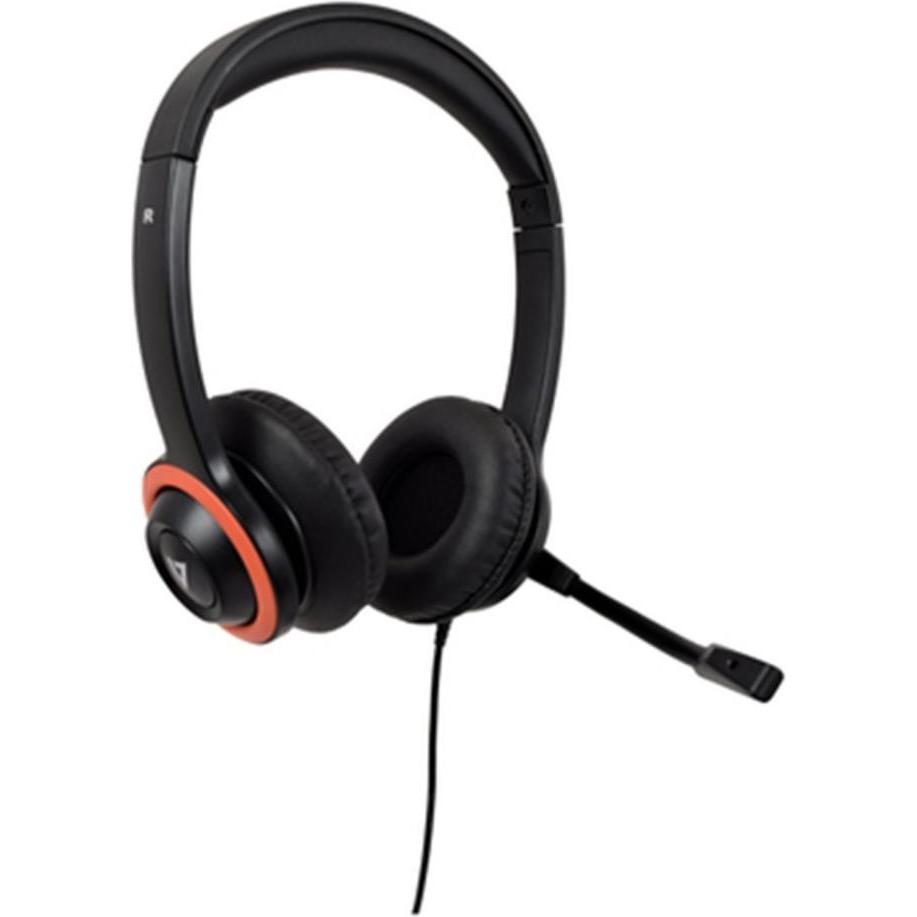 V7 HA530E Headset On-Ear (Kabelgebunden), Office Headset, Rot, Schwarz