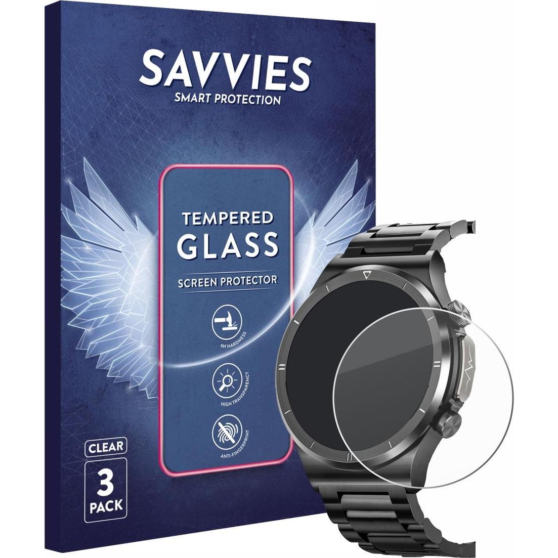 Savvies Panzerglas Schutzglas Displayschutz, Smartwatch Schutzfolie, Transparent