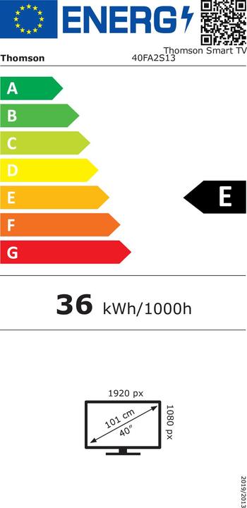 Label énergétique Thomson 43UA5S13 TV 109,2 cm (43') 4K Ultra HD Smart TV Wi-Fi Noir (40", LED, Full HD)