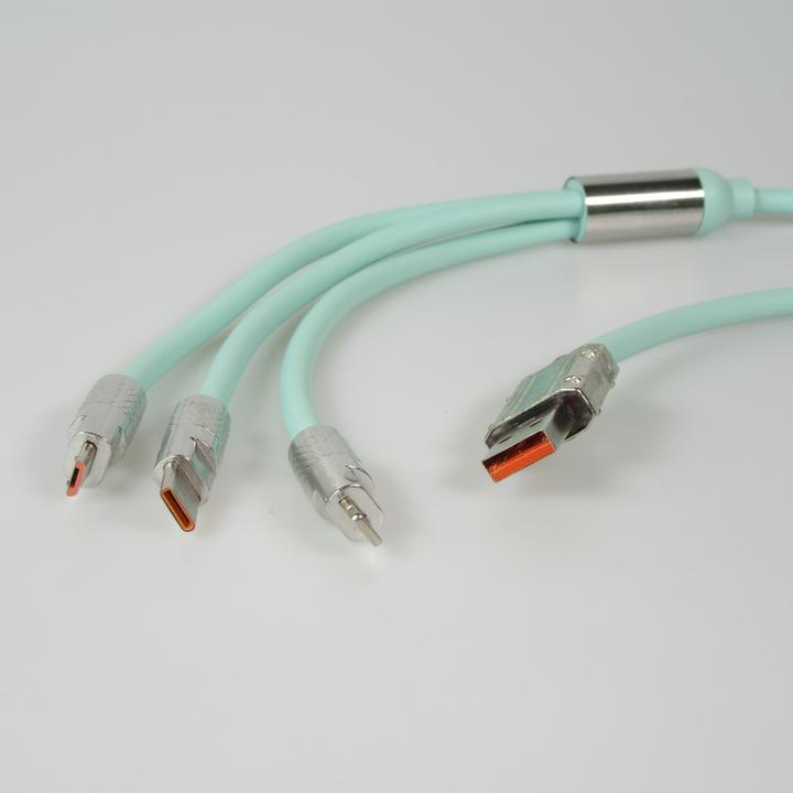 Image du produit PhoneLook Câble 3 en 1 USB-A vert Lightning / USB-C / Micro USB en silicone résistant et léger menthe (1 m)