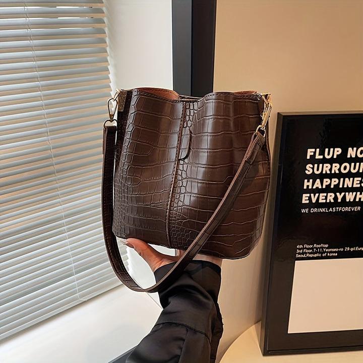 Immagine prodotto Only-Bags.Store Borsa a secchiello con motivo a coccodrillo - Versatile borsa a tracolla e crossbody, repellente