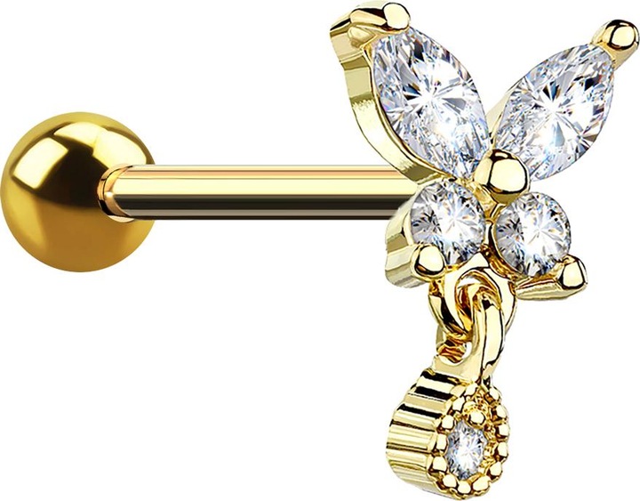 Immagine prodotto Star Piercing Micro Barbell 14k vergoldet Schmetterling mit Anhänger (Acciaio chirurgico 316L, Ottone)