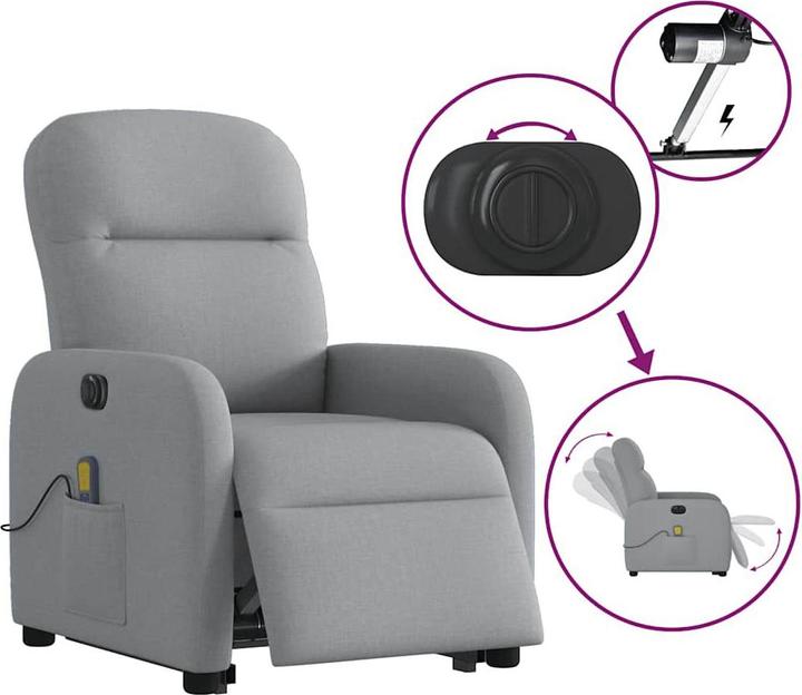 Produktbild VidaXL Elektrischer Massagesessel mit Aufstehhilfe Hellgrau Stoff