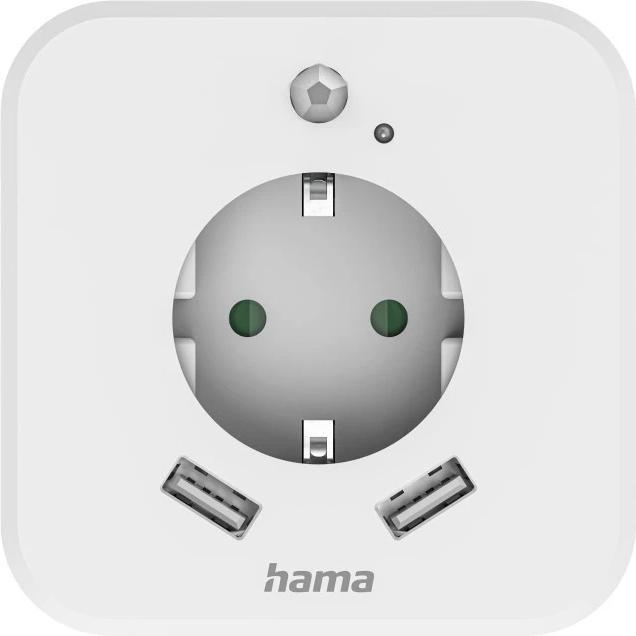 Actual product image Hama LED-Nachtlicht mit Steckdose, 2 USB-Ausgänge, Bewegungsmelder, Lichtsensor