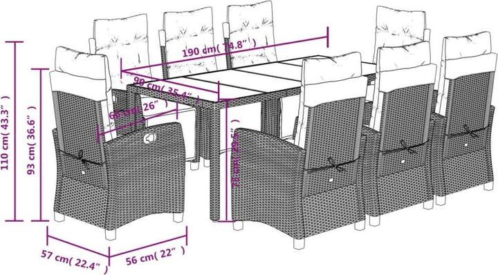 Produktbild vidaXL Garten Essgruppe (190 x 90 x 75 cm)