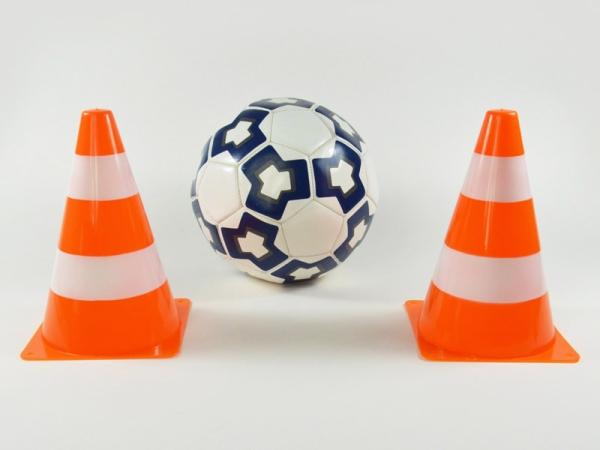 Produktbild Kögler Pylon, Verkehrshütchen, orange mit 2 weissen Streifen, 14,3x14,3x21,5