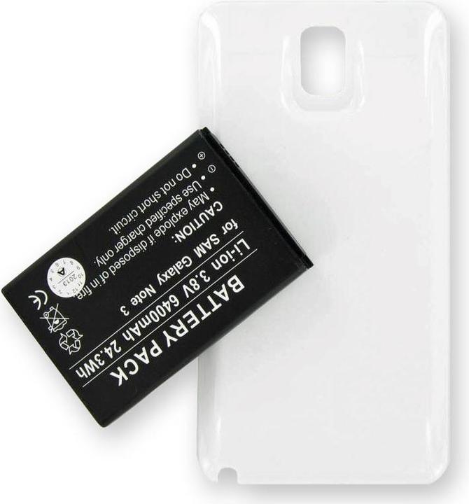 Actual product image AccuCell Battery Samsung Galaxy Note 3, B800BE, with white case and NFC