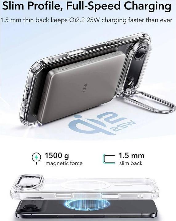 Produktbild ESR Classic Hybrid Magnetic Case (Camera Control, Stash Stand), for iPhone 17 Air, Clear (Apple iPhone 17, Apple iPhone Air)