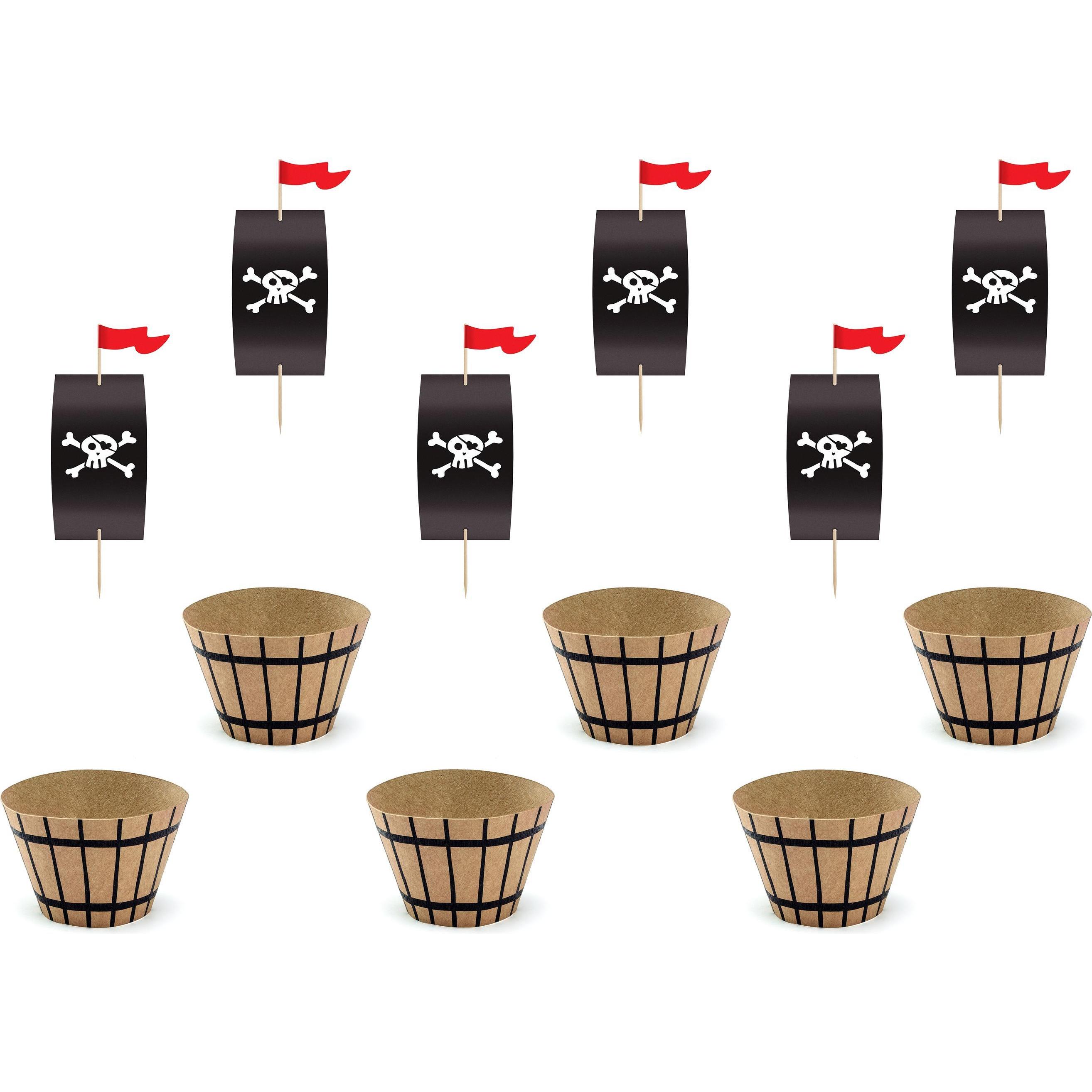 Partydeco Cupcake-Kisten - Piraten (6 Stk), Backform, Braun, Schwarz