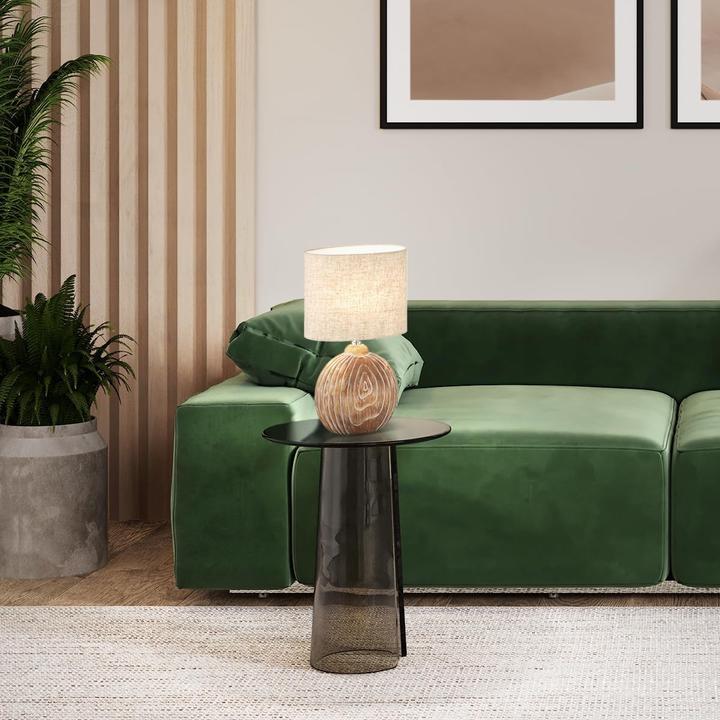 Image du produit Fischer & Honsel Honsel Lampe de table Tobse - couleur bois/abat-jour en lin couleur sable (50608) (E27)