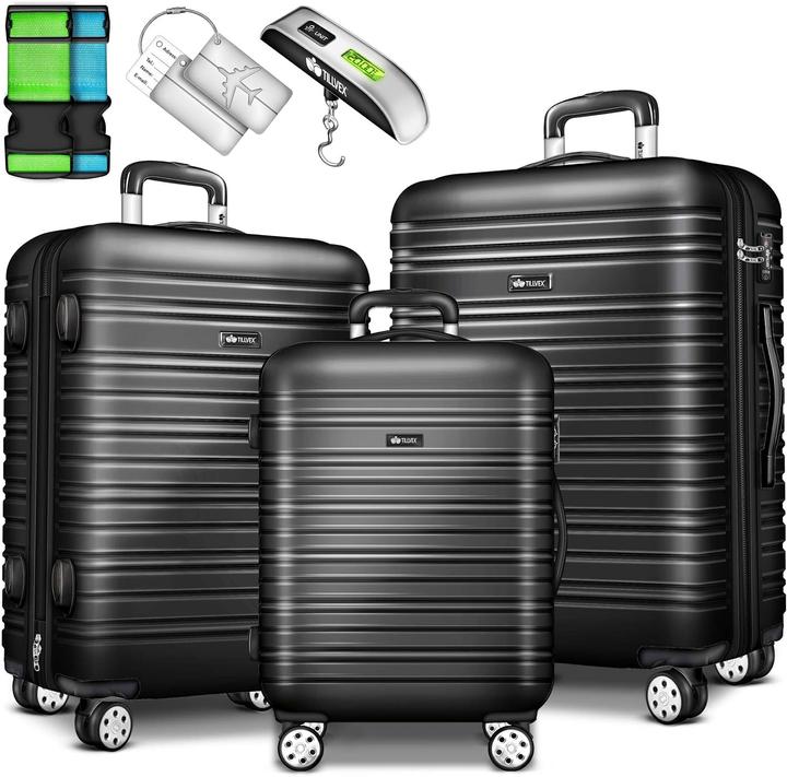 Tillvex 3-teiliges Reisekoffer-Set mit Kofferwaage & Anhänger