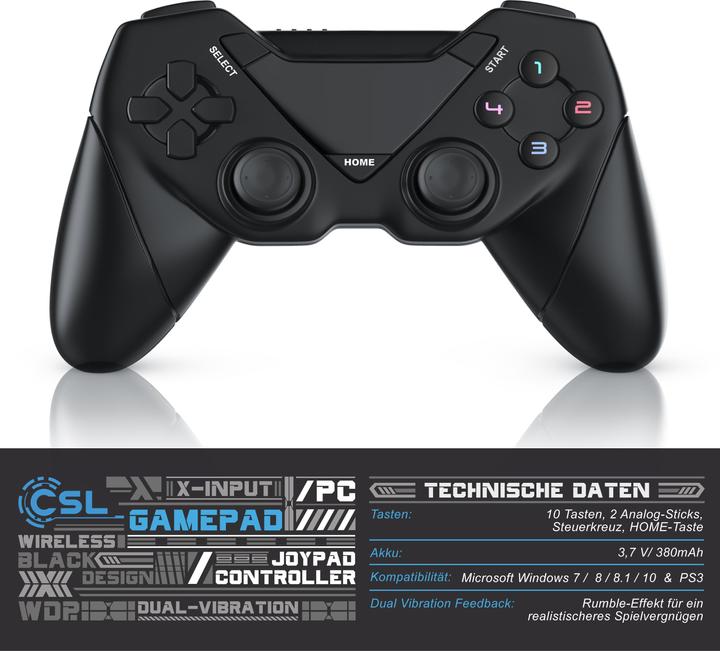 Actual product image CSL Gamepad, Wireless Controller for Android / PC / PS3 / X-Input / OTG Adapter (Android)