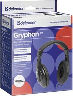 Actual product image Defender Stereo headphones Gryphon 751 black cable 2 m (Cable)