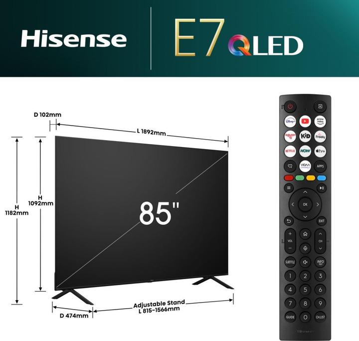 Produktbild Hisense TV 85E77NQ (85", E7NQ, QLED, 4K, 2024)