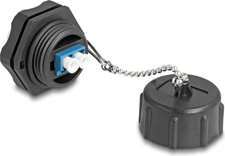 Produktbild Delock LWL Einbaubuchse LC Duplex zu LC Duplex mit Verschlusskappe Singlemode IP68 staub- und wasser (Netzwerk Kupplung)