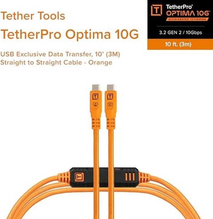 Actual product image Tether Tools TetherPro Optima 10G USB-C 10' (3m) Straight To Straight. (3 m, USB 1.1, USB 2.0, USB 3.0, USB 3.2 Gen 2, 100 W)