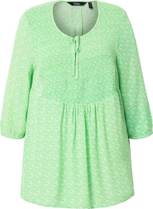 Produktbild Ulla Popken Bluse, A-Linie, Smok-Einsatz, farbiges Minimalmuster (58)