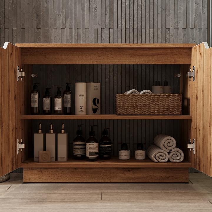 Actual product image Vicco Waschbeckenunterschrank Lotta, Eiche/weiss gestreift, 79.6 x 62.1 cm mit 2 Türen (79.60 x 32 x 62.10 cm)