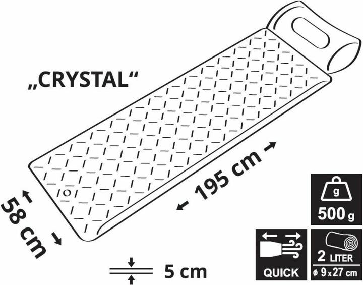 Actual product image Cattara Inflatable mat CRYSTAL 195x58x5cm grey