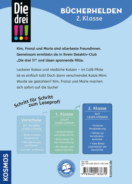 Energie-Label Kosmos Die drei!!!, Bücherhelden 2. Klasse, Tatort Katzen-Café (Deutsch, Ann-Katrin Heger, Isabelle Metzen, 2025)