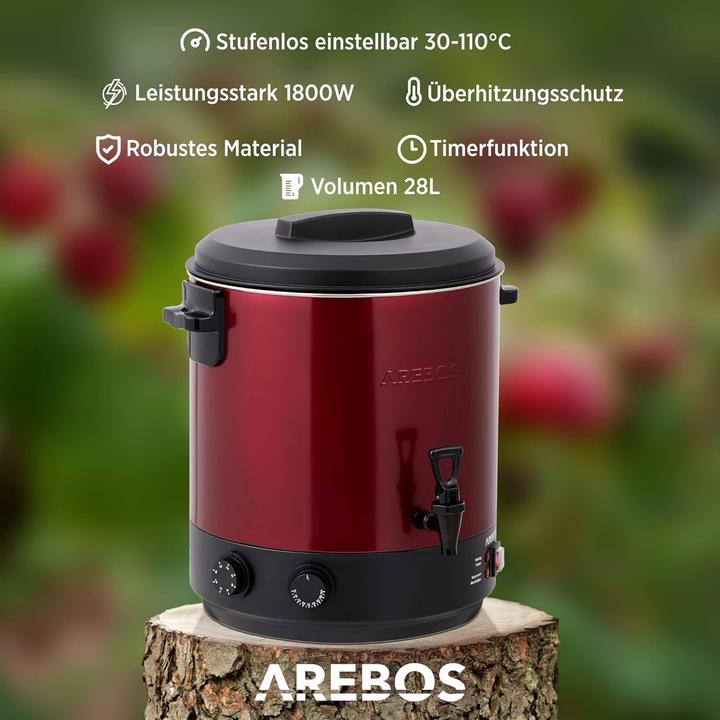 Produktbild Arebos Einkochautomat 1800 W 28L in Rot (28 l)