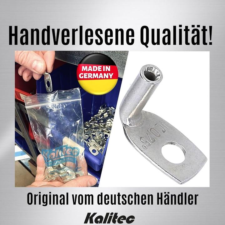 Produktbild Kalitec 10 Stück KA01-L3 Handelsübliche Rohrkabelschuhe gewinkelt 0,5mm²-0,75mm² M3 I ohne Sichtloch