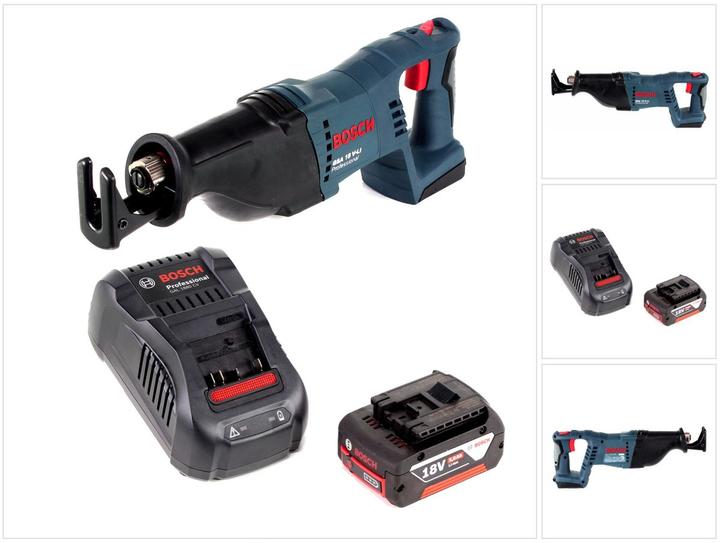 1x Bosch GSA 18 V-Li N Professional 18 Volt Akku Säbelsäge, 1x Bosch GBA 18 V 5,0 Ah Li-Ion Akku, 1x Bosch GAL 1880 Schnellladegerät für Li-Ion Akkus, ohne Koffer