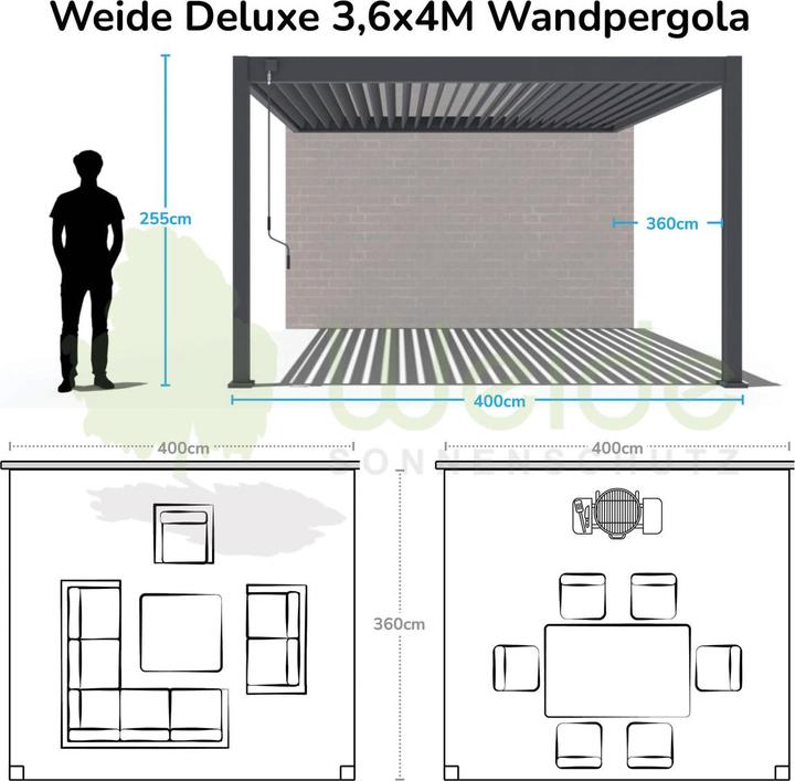 Actual product image Weide Wall pergola Deluxe Plus 3.6x4m White (400 cm, 360 cm)