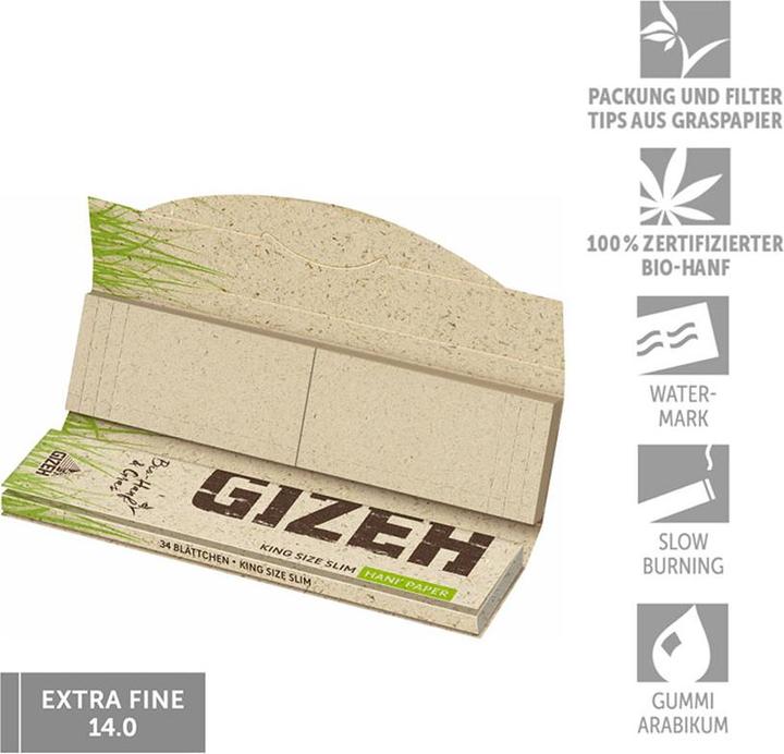 Image du produit Gizeh Bio Hanf und Gras Kingsize Slim Papers + Tips Display 24pcs