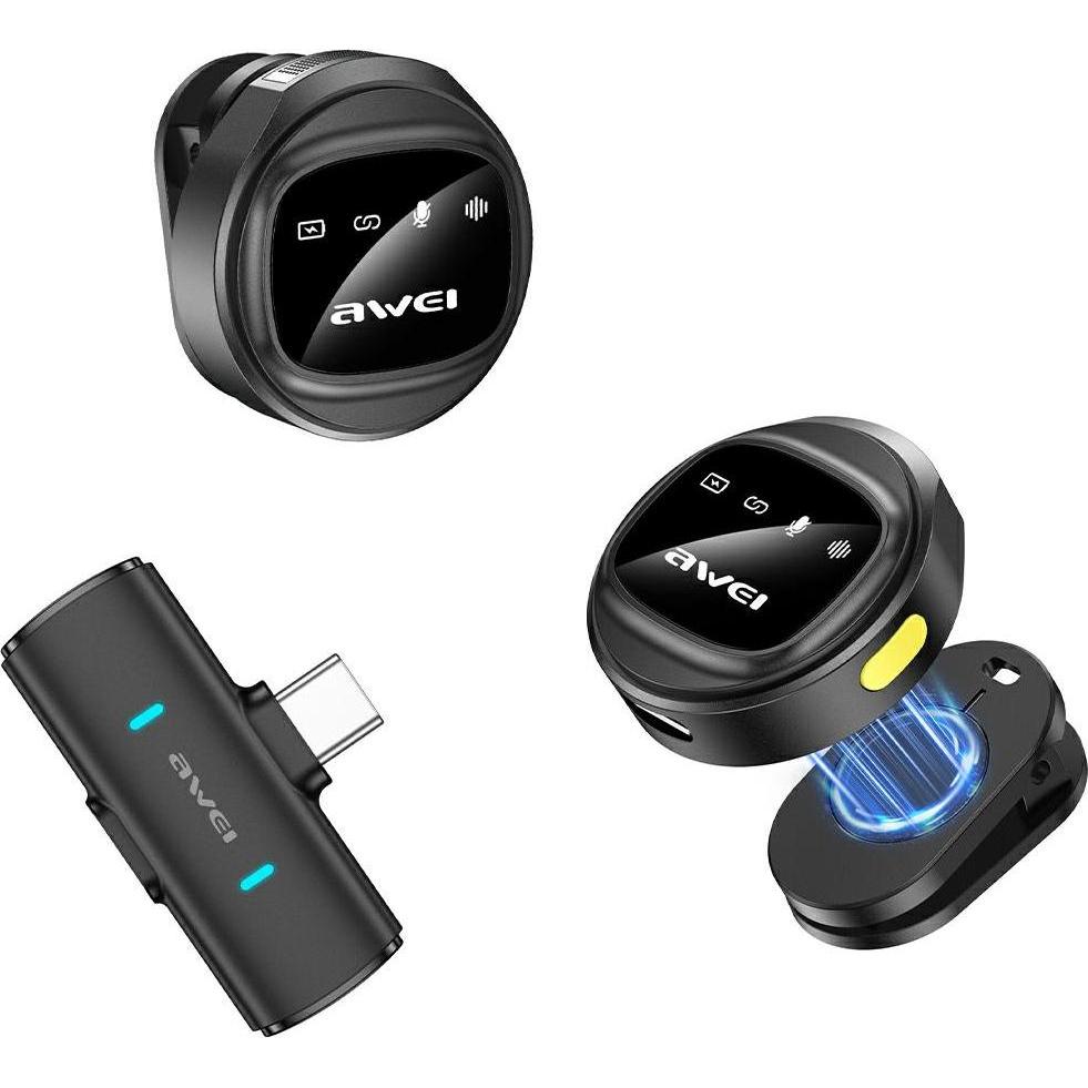 Awei Bezprzewodowy Mikrofon Krawatowy MK3 Duo czarny, Microfono