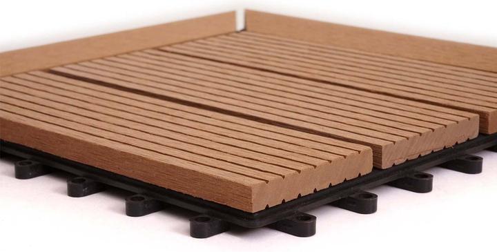 Image du produit Swisshandel24 WPC Carrelage d'angle Rhône + bordure, aspect bois terrasse, 30x30cm Premium angle droit, teck (1 x, 30 x 30 cm)