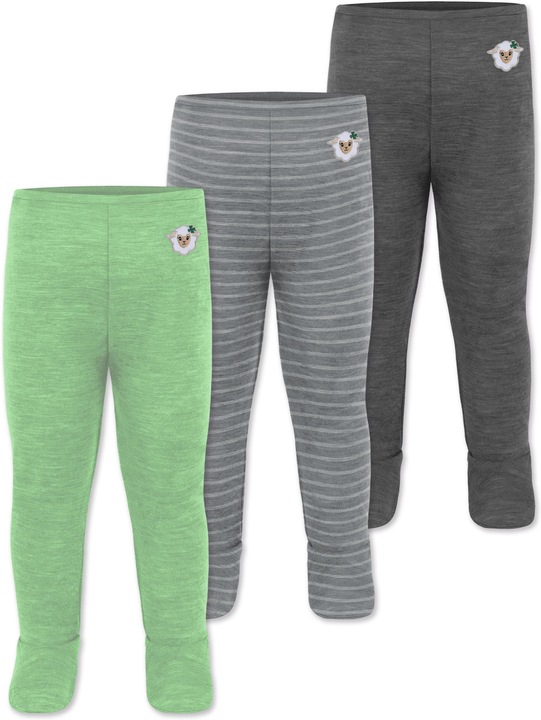 Normani 3er Pack Baby Merino Unterhose mit Füssen - 9543