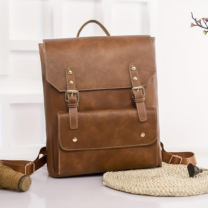 Immagine prodotto Only-Bags.Store Zaino vintage con fibbia, zaino per la scuola in stile preppy, zaino per laptop in tinta unita