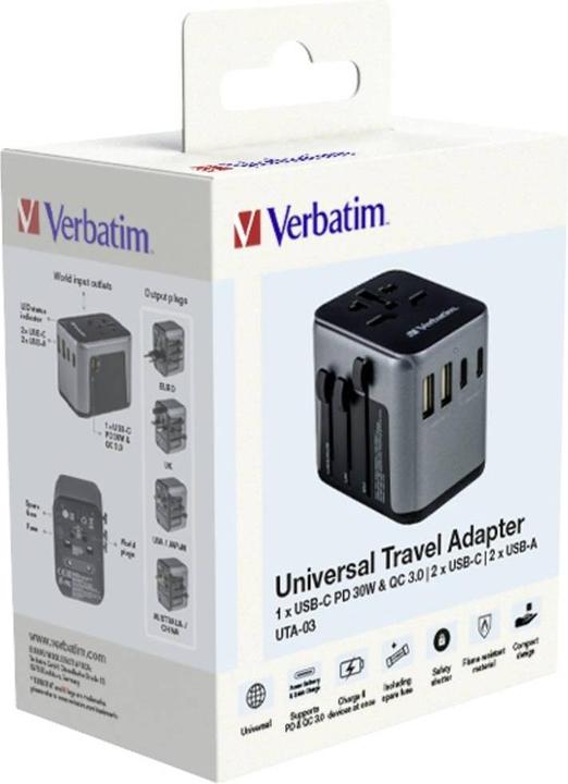 Productafbeelding Verbatim Universele Reisadapter met 1 x USB-C PD 30W & QC 3.0 / 2 x USB-C / 2 x USB-A