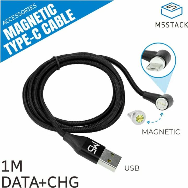 Actual product image M5Stack USB-C magnetic charging data cable angled 1m