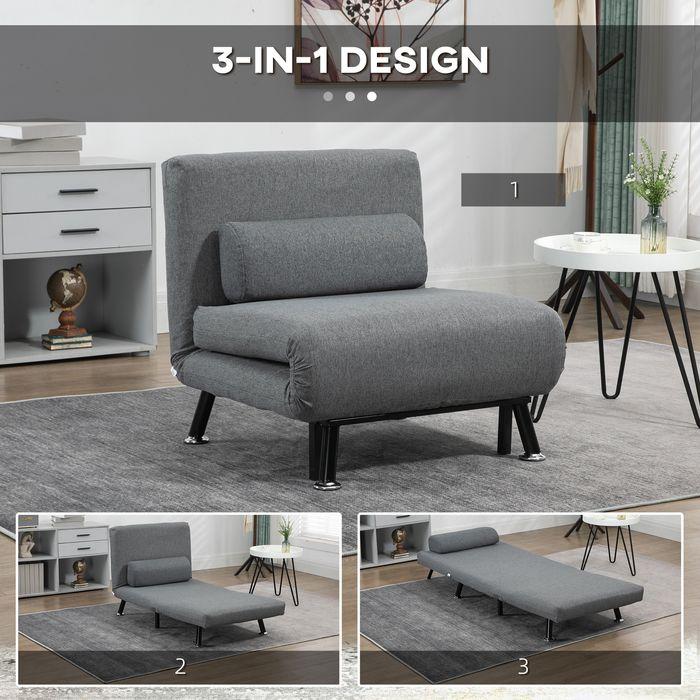 Produktbild Swisshandel24 Klappbett, Schlafsessel, neigbare Rückenlehne, Stahl, Leinenoptik, schwarz, 75x70x75cm