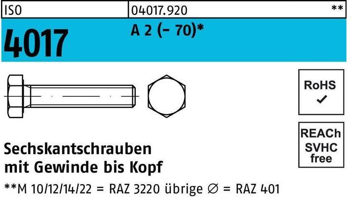 Actual product image Bufab Hexagon head screw ISO 4017 VG M 6 x 120 A 2 (- 70) (100 Screws per piece)